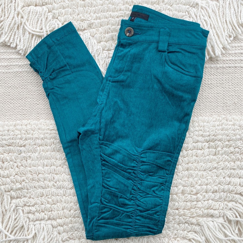 ALEXANDER WANG teal blue crushed velvet ruched skinny pants 4